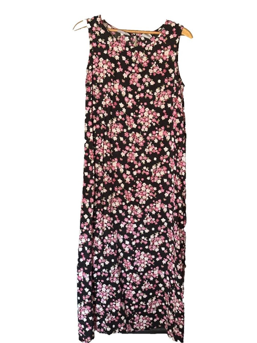 Vintage 90s Maxi Dress Size 12 Black Ditsy Floral Cottagecore Grunge Indie Fairy